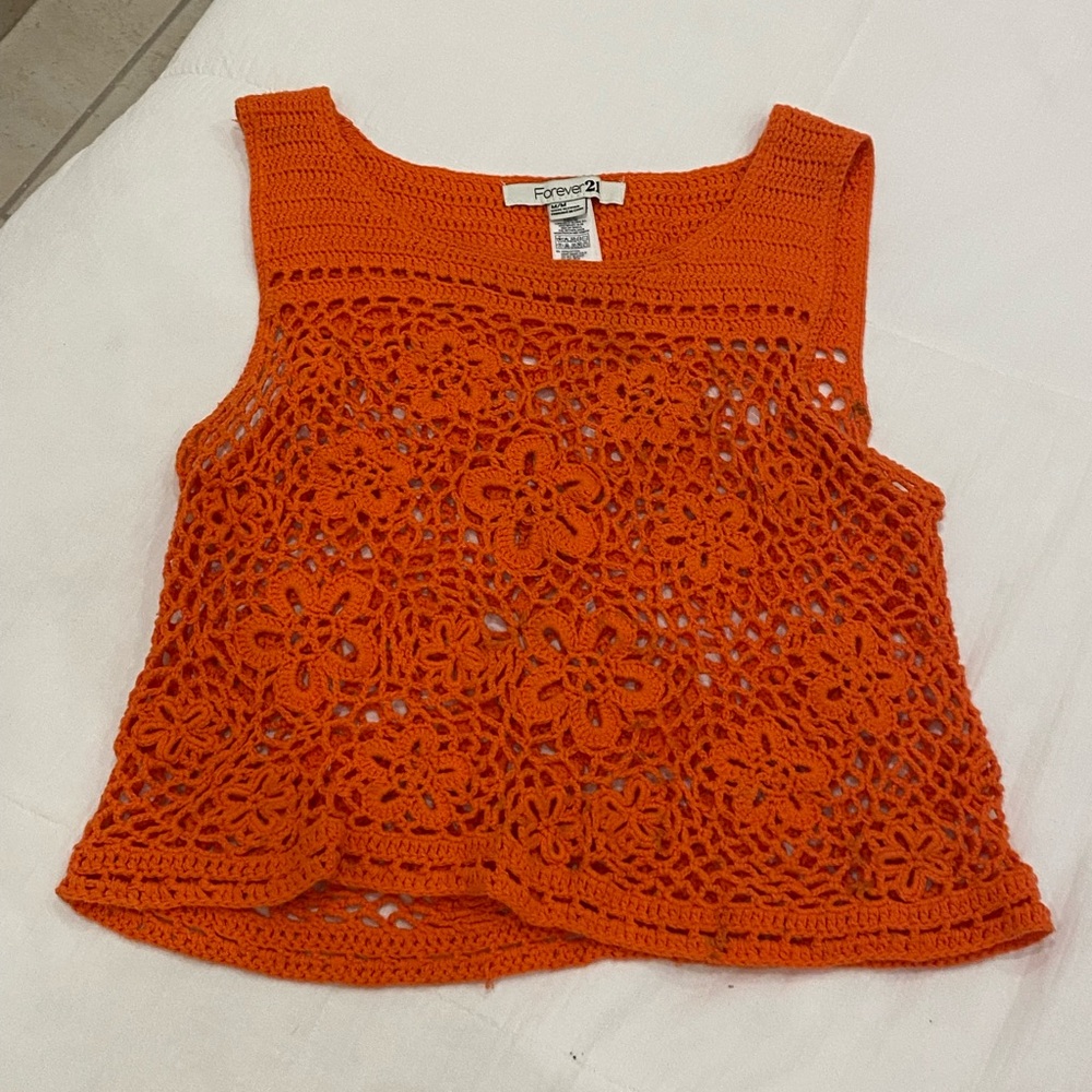 Forever 21 Orange Crochet Tank Top Medium